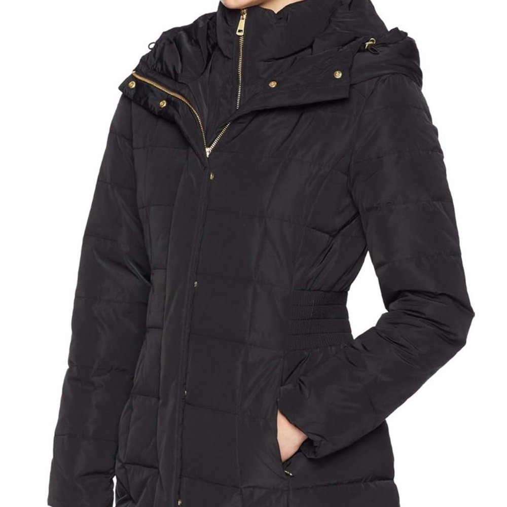 Cole Haan Women's Taffeta Down Coat with Bib Front and Dramatic Hood